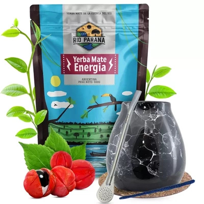 Yerba Mate Set Rio Parana Energia Kalebass + Bombilla 500 g