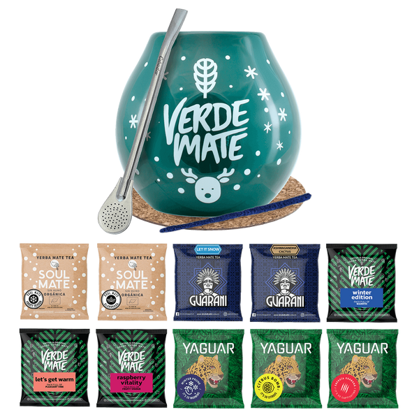 Yerba Mate Set 10x50g Vinterkalebass Bombilla