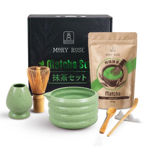 Presentset: premium-matcha + matchawan + bambustillbehör