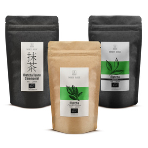Set med 3 japanska ekologiska matcha‑teer: ceremoniell + premium + kulinarisk