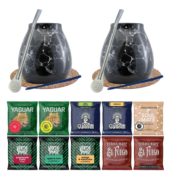 Yerba Mate Set 10x50g 2x Kalebass + 2x Bombilla