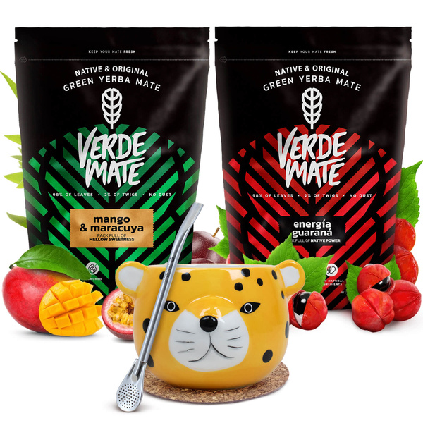 Yerba mate set Verde Mate keramisk kalebass Yaguar Gatito bombilla