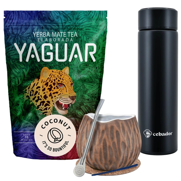 Yerba Mate Yaguar kokosnöt 500 g kalebass termos set