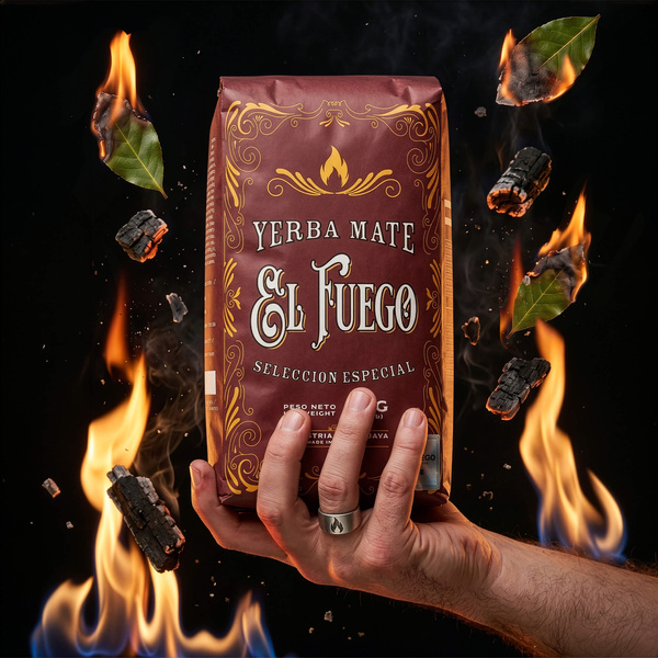 Yerba Mate-set: El Fuego Elaborada 1kg + Kalebass + Bombilla