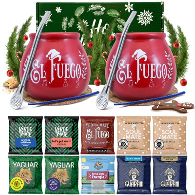 Julklappsset för par - Yerba Mate 10x50 g (500g) + 2x tillbehör + ask
