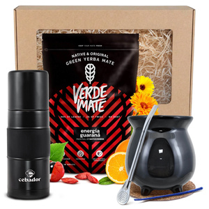 Presentpaket Yerba Mate: Verde Mate Energía Guaraná 0,4kg + Yerbomos X + Kalebass + Bombilla