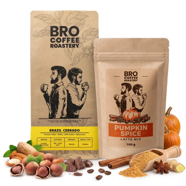 Set till Pumpkin Spice Latte: kaffe Bro Coffee Roastery Brazil Cerrado 1kg + Pumpkin Spice Latte Mix 100g