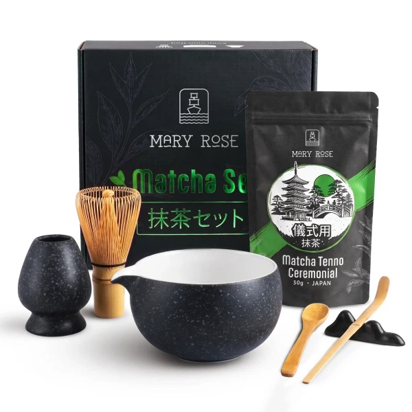 Presentset: japanskt ceremoniellt matcha + matchawan + bambutillbehör