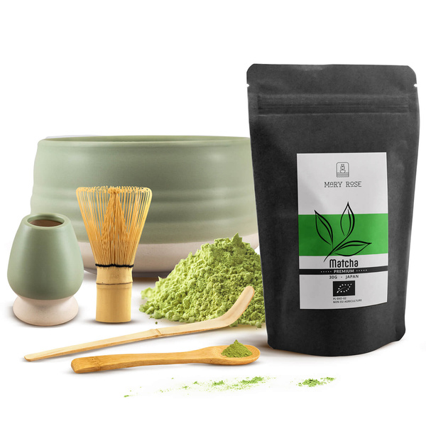 PREMIUM-set för att tillreda matcha-te: japansk ekologisk matcha 30g + tillbehör