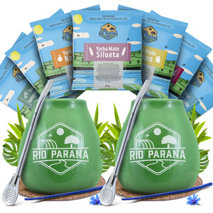 Yerba Mate Rio Parana Set FOR TWO Kalebass Bombilla