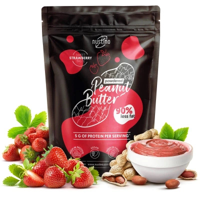 Nustino – Jordnötssmör i pulverform – Strawberry (utan tillsatt socker) 400 g